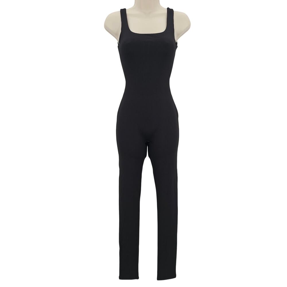 Naked Wardrobe Womans size S Sculpt Scoop Neck Ribbed Tank Jumpsuit Black NWOT